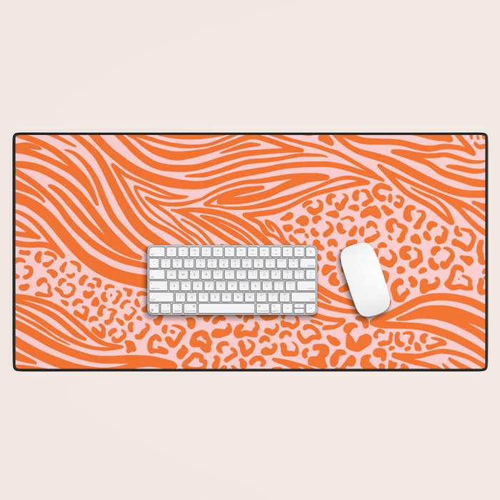 Pink and Orange Tiger and Cheetah Prints Desk Mat Gallery Image 1