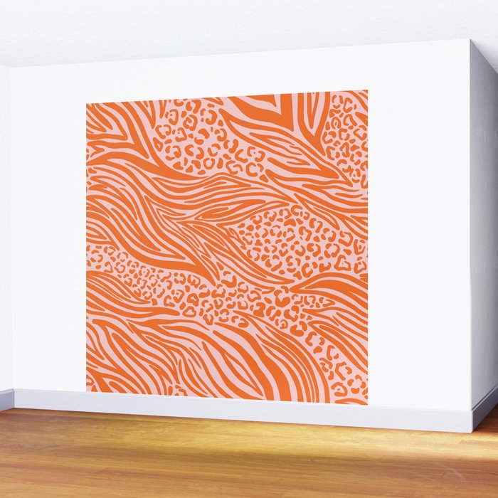 Pink and Orange Tiger and Cheetah Prints Wall Mural Gallery Image 2