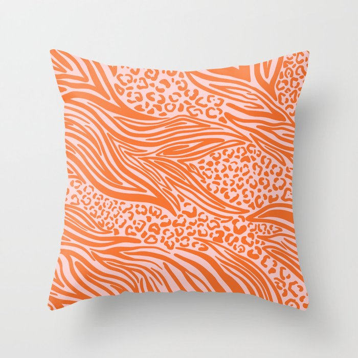 Pink and Orange Tiger and Cheetah Prints Throw Pillow Gallery Image 1