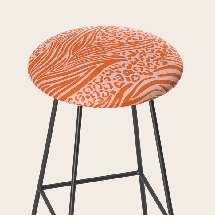 Pink and Orange Tiger and Cheetah Prints Stool Gallery Image 2