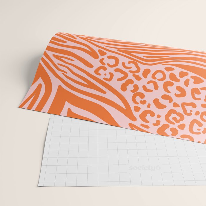 Pink and Orange Tiger and Cheetah Prints Wrapping Paper Gallery Image 2