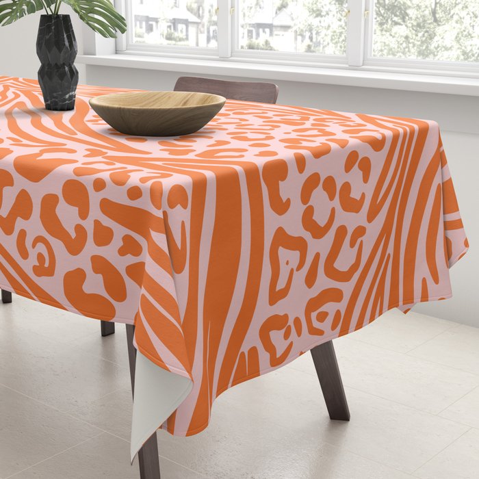 Pink and Orange Tiger and Cheetah Prints Tablecloth Gallery Image 3
