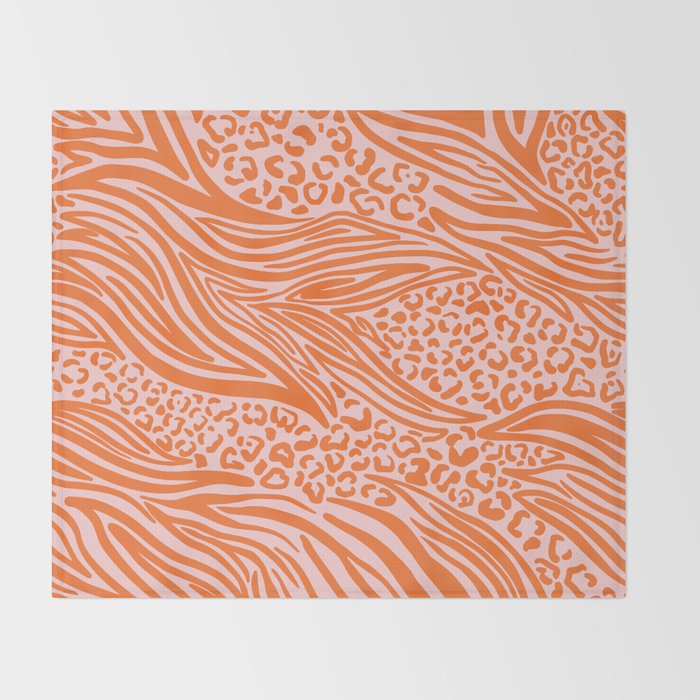 Pink and Orange Tiger and Cheetah Prints Throw Blanket Gallery Image 2