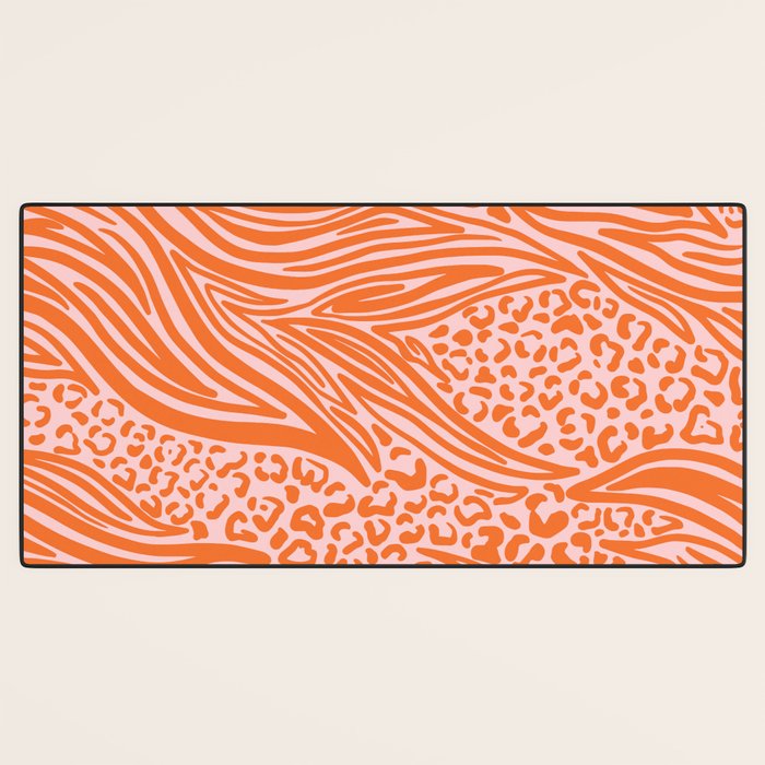 Pink and Orange Tiger and Cheetah Prints Desk Mat Gallery Image 3