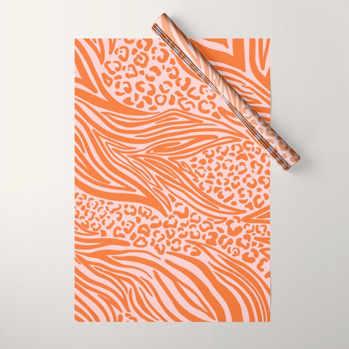 Pink and Orange Tiger and Cheetah Prints Wrapping Paper Gallery Image 1