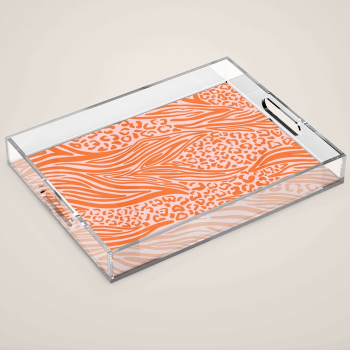 Pink and Orange Tiger and Cheetah Prints Acrylic Tray Gallery Image 1