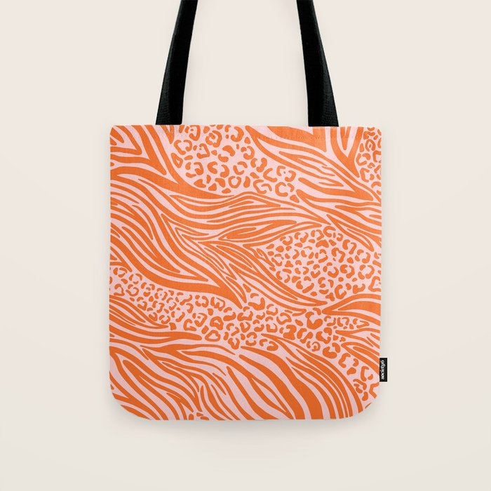 Pink and Orange Tiger and Cheetah Prints Tote Bag Gallery Image 1