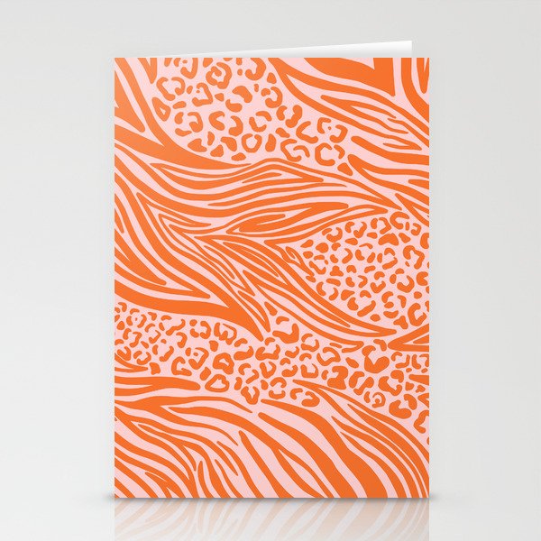 Pink and Orange Tiger and Cheetah Prints Stationery Card Gallery Image 2