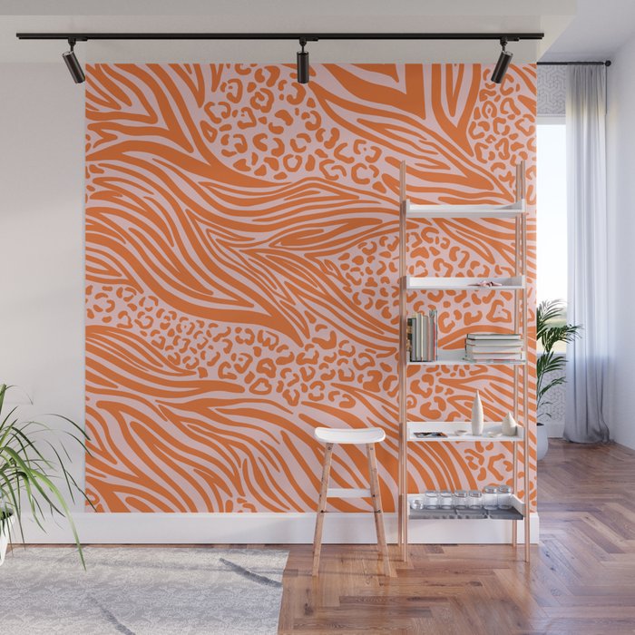 Pink and Orange Tiger and Cheetah Prints Wall Mural Gallery Image 1