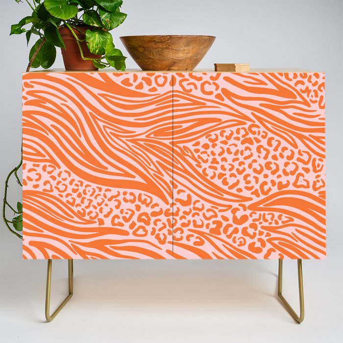Pink and Orange Tiger and Cheetah Prints Credenza Gallery Image 1