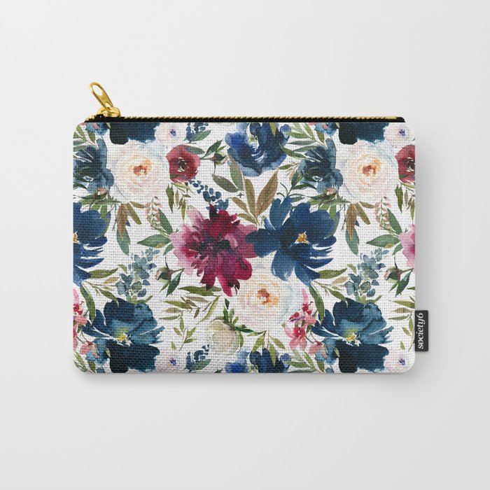 Burgundy Navy Floral Watercolor Pattern A  Carry All Pouch Gallery Image 1