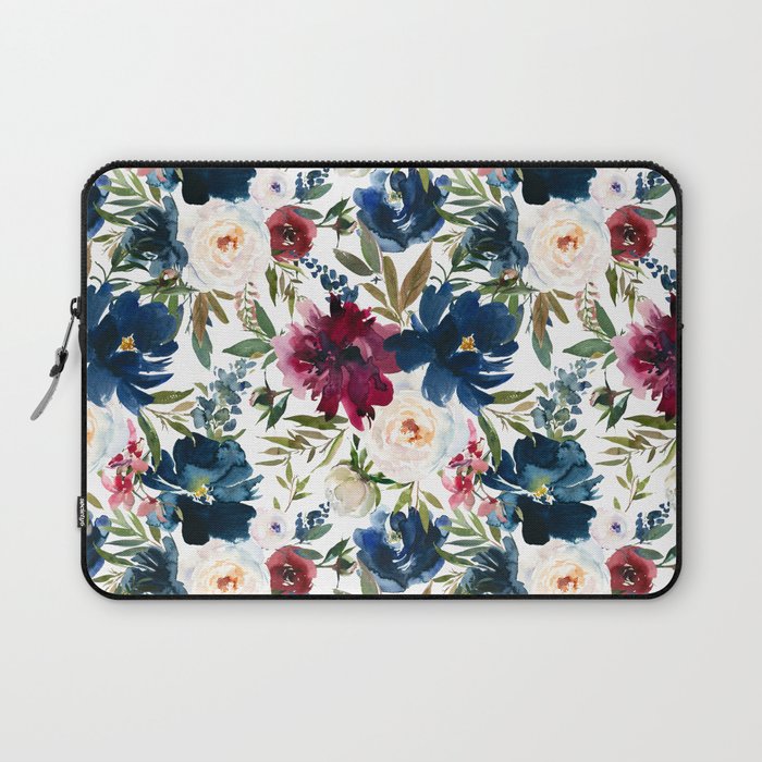 Burgundy Navy Floral Watercolor Pattern A  Laptop Sleeve Gallery Image 1
