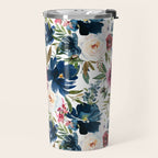 Burgundy Navy Floral Watercolor Pattern A  Travel Mug Gallery Image 2