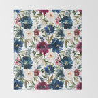 Burgundy Navy Floral Watercolor Pattern A  Throw Blanket Gallery Image 2