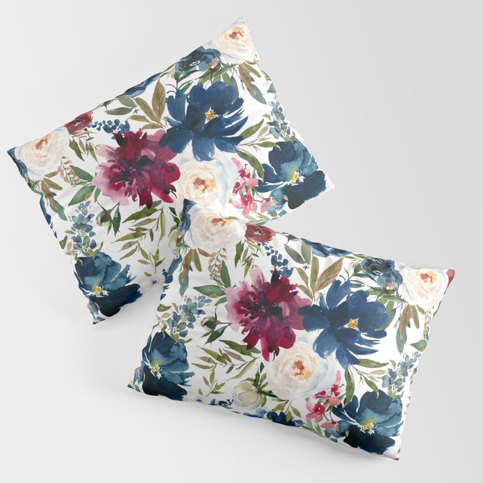 Burgundy Navy Floral Watercolor Pattern A  Pillow Sham Gallery Image 3