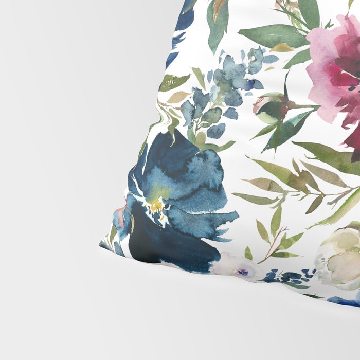 Burgundy Navy Floral Watercolor Pattern A  Pillow Sham Gallery Image 4