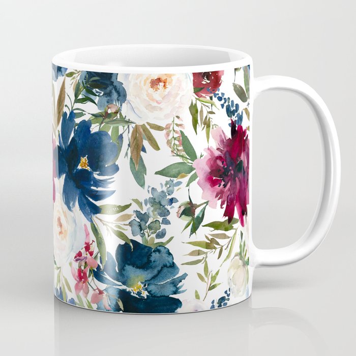Burgundy Navy Floral Watercolor Pattern A  Coffee Mug Gallery Image 1