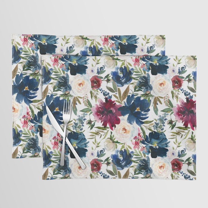 Burgundy Navy Floral Watercolor Pattern A  Placemat Gallery Image 1