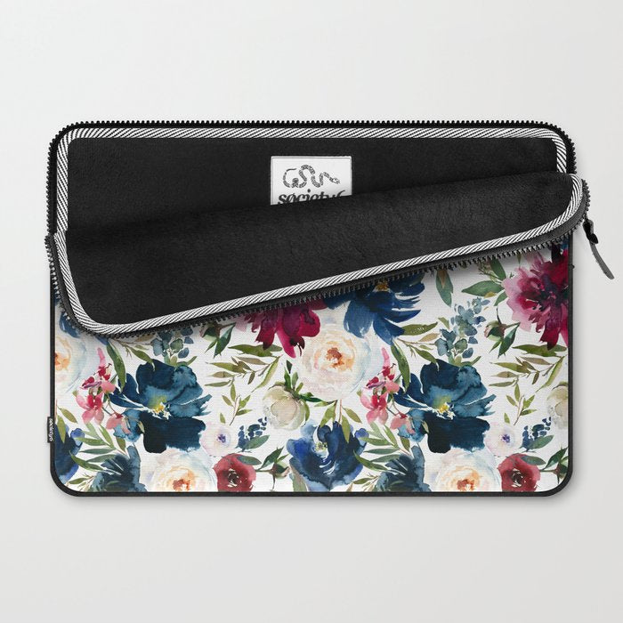 Burgundy Navy Floral Watercolor Pattern A  Laptop Sleeve Gallery Image 2