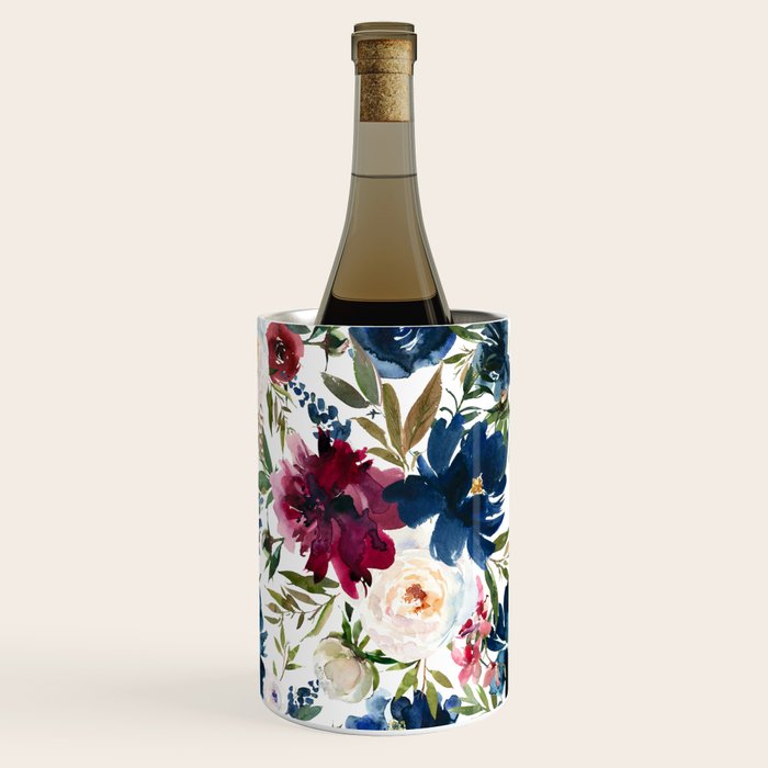 Burgundy Navy Floral Watercolor Pattern A  Wine Chiller Gallery Image 1