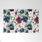 Burgundy Navy Floral Watercolor Pattern A  Welcome Mat Gallery Image 1