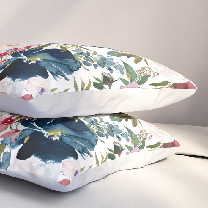 Burgundy Navy Floral Watercolor Pattern A  Pillow Sham Gallery Image 3