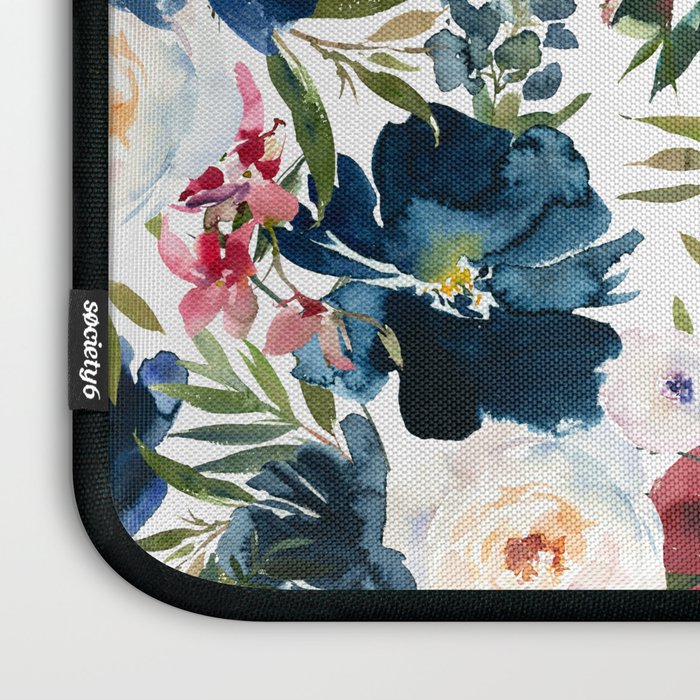 Burgundy Navy Floral Watercolor Pattern A  Laptop Sleeve Gallery Image 3