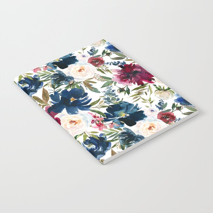 Burgundy Navy Floral Watercolor Pattern A  Notebook Gallery Image 1