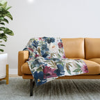 Burgundy Navy Floral Watercolor Pattern A  Throw Blanket Gallery Image 1