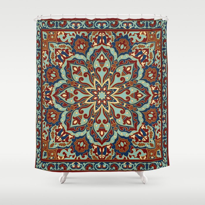 Ornamental Ethnic Bohemian Pattern V Sage Spice Shower Curtain Gallery Image 1