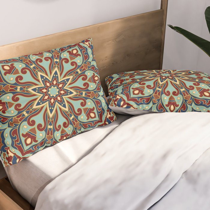 Ornamental Ethnic Bohemian Pattern V Sage Spice Pillow Sham Gallery Image 2
