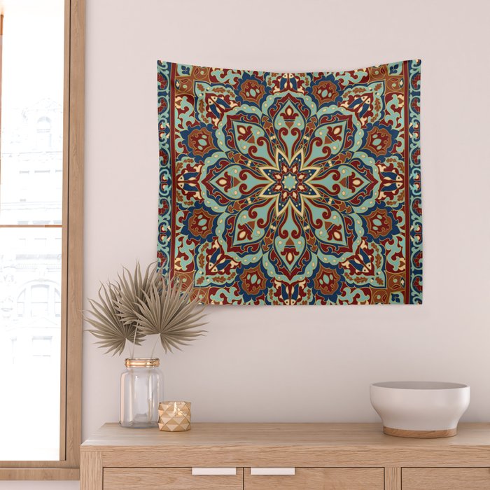 Ornamental Ethnic Bohemian Pattern V Sage Spice Wall Tapestry Gallery Image 2