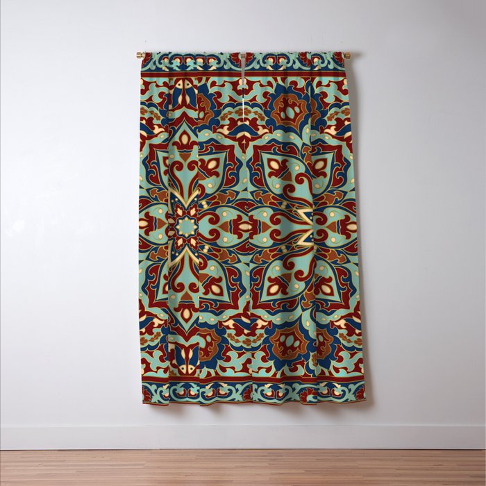Ornamental Ethnic Bohemian Pattern V Sage Spice Window Curtain Gallery Image 3