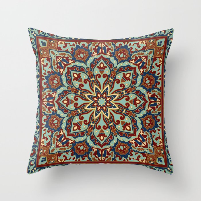 Ornamental Ethnic Bohemian Pattern V Sage Spice Throw Pillow Gallery Image 6