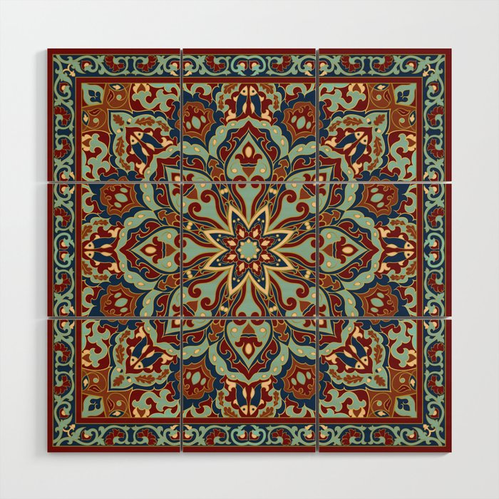 Ornamental Ethnic Bohemian Pattern V Sage Spice Wood Wall Art Gallery Image 1