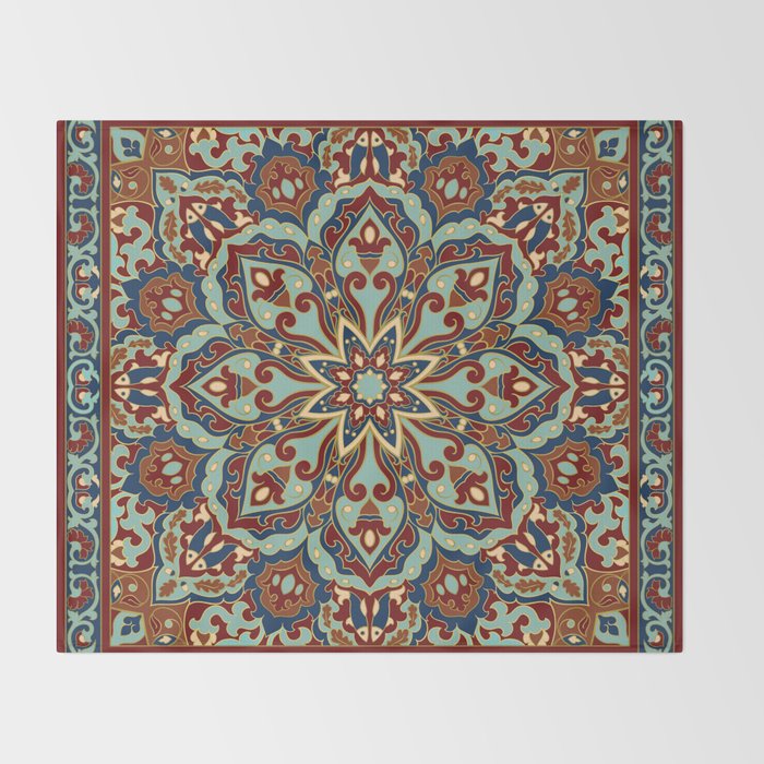 Ornamental Ethnic Bohemian Pattern V Sage Spice Throw Blanket Gallery Image 2