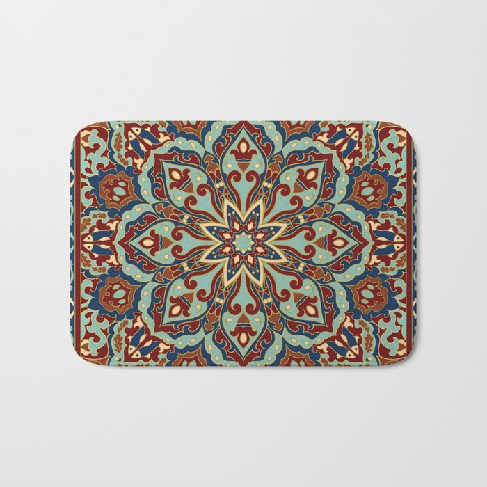 Ornamental Ethnic Bohemian Pattern V Sage Spice Bath Mat Gallery Image 1