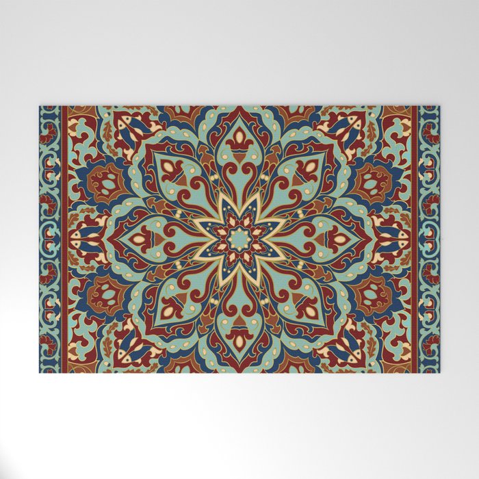 Ornamental Ethnic Bohemian Pattern V Sage Spice Welcome Mat Gallery Image 1
