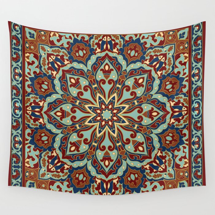 Ornamental Ethnic Bohemian Pattern V Sage Spice Wall Tapestry Gallery Image 1
