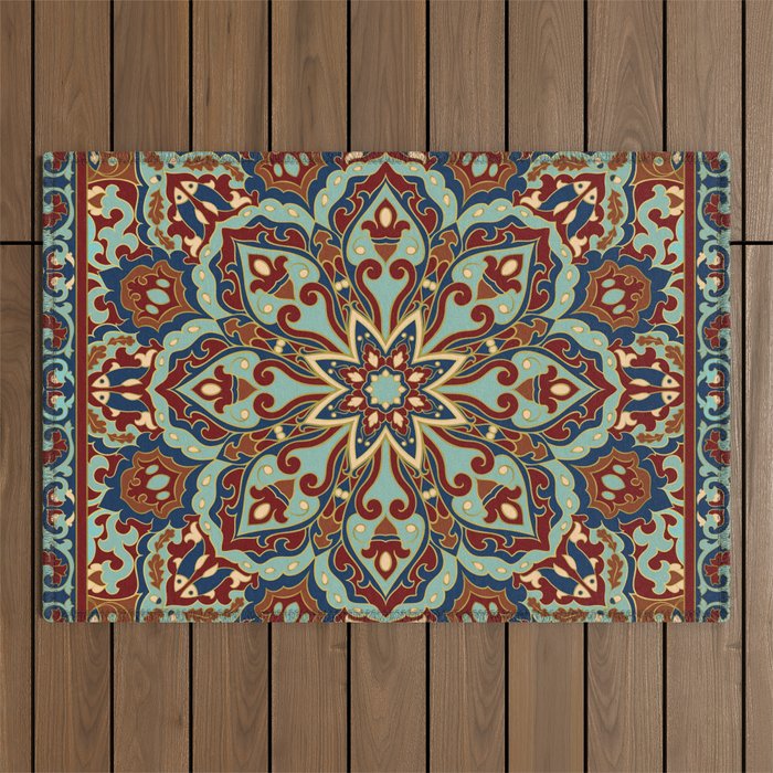Ornamental Ethnic Bohemian Pattern V Sage Spice Outdoor Rug Gallery Image 1