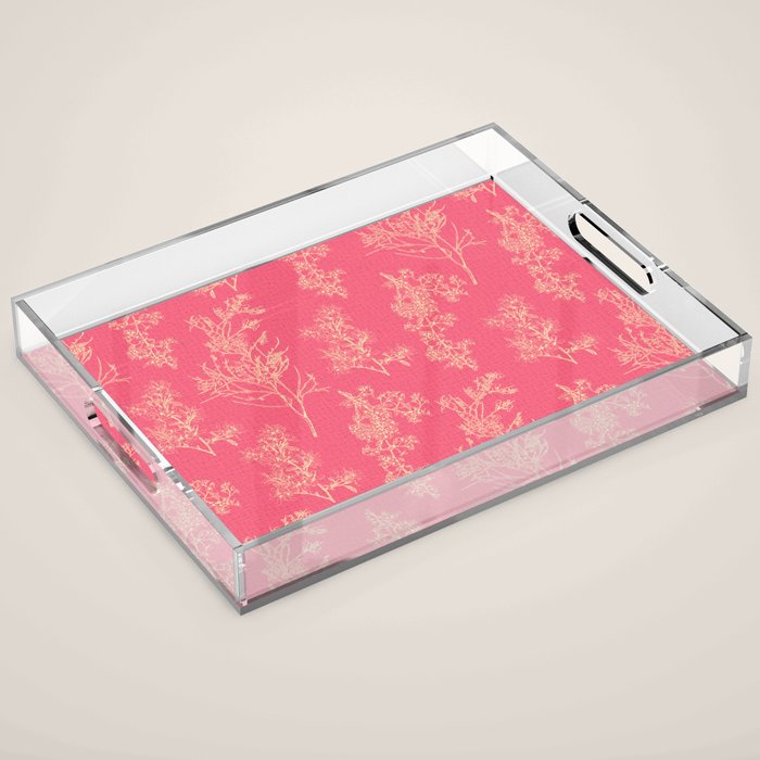 Botanical Cottage Woven Look Pattern in Eclectic Pink and Cream Acrylic Tray Gallery Image 1