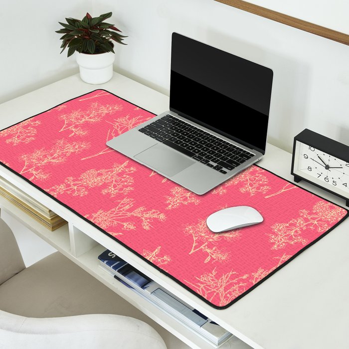Botanical Cottage Woven Look Pattern in Eclectic Pink and Cream Desk Mat Gallery Image 2