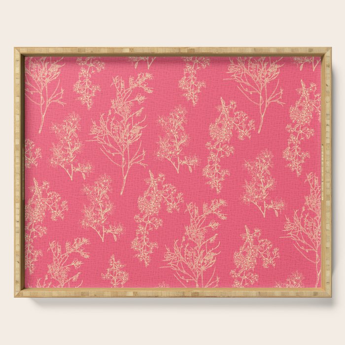 Botanical Cottage Woven Look Pattern in Eclectic Pink and Cream Serving Tray Gallery Image 1