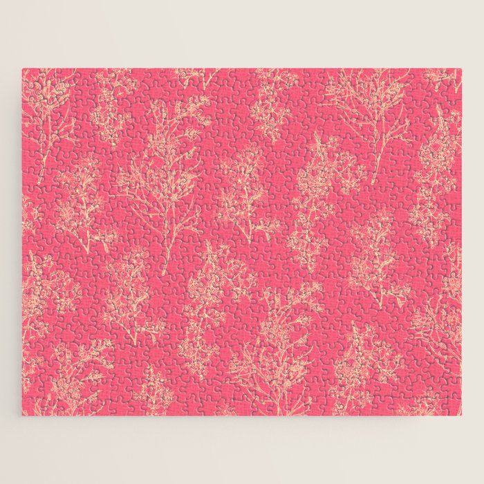 Botanical Cottage Woven Look Pattern in Eclectic Pink and Cream Jigsaw Puzzle Gallery Image 1