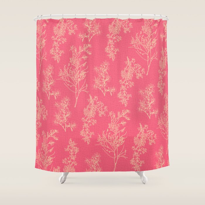 Botanical Cottage Woven Look Pattern in Eclectic Pink and Cream Shower Curtain Gallery Image 1