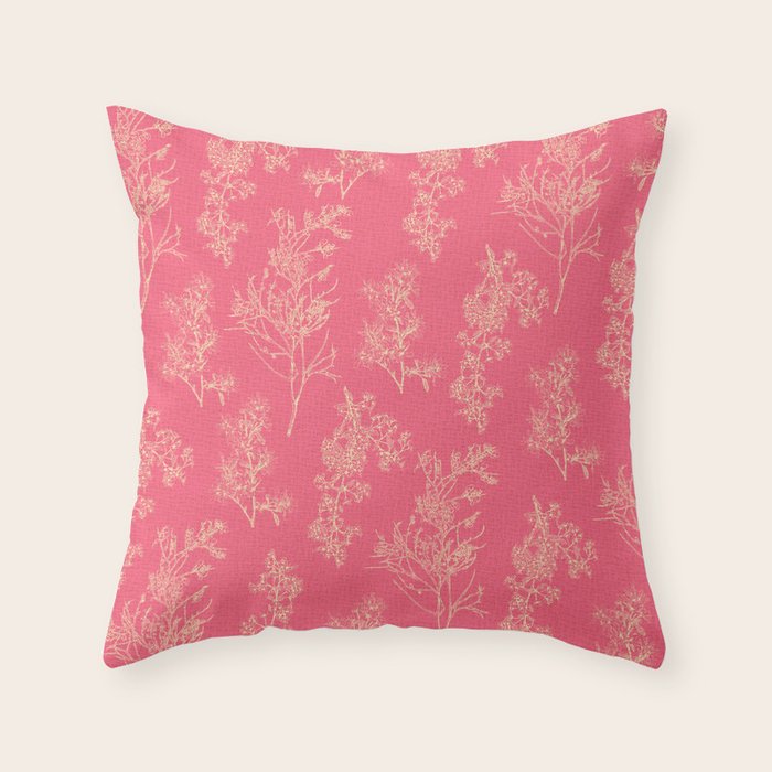 Botanical Cottage Woven Look Pattern in Eclectic Pink and Cream Throw Pillow Gallery Image 1