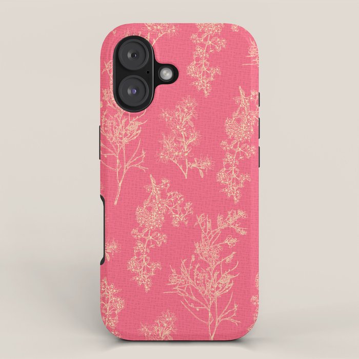 Botanical Cottage Woven Look Pattern in Eclectic Pink and Cream iPhone Case Gallery Image 1