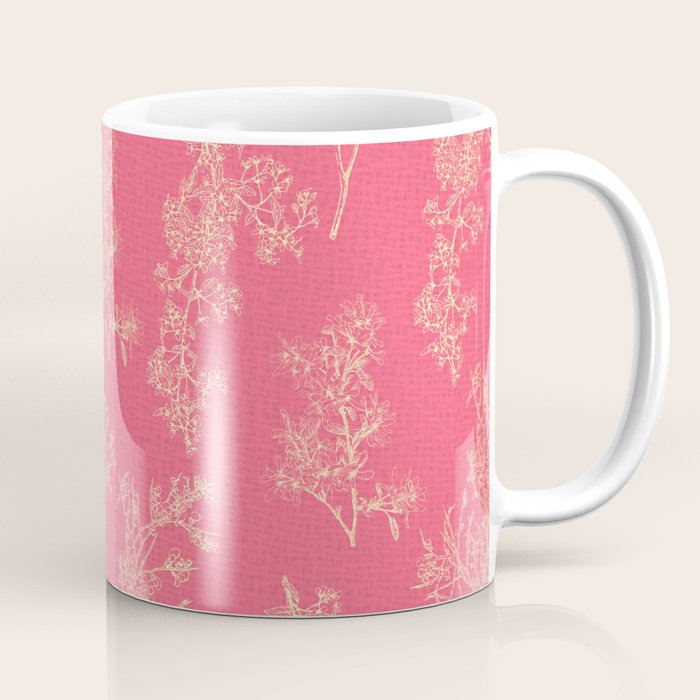 Botanical Cottage Woven Look Pattern in Eclectic Pink and Cream Coffee Mug Gallery Image 1