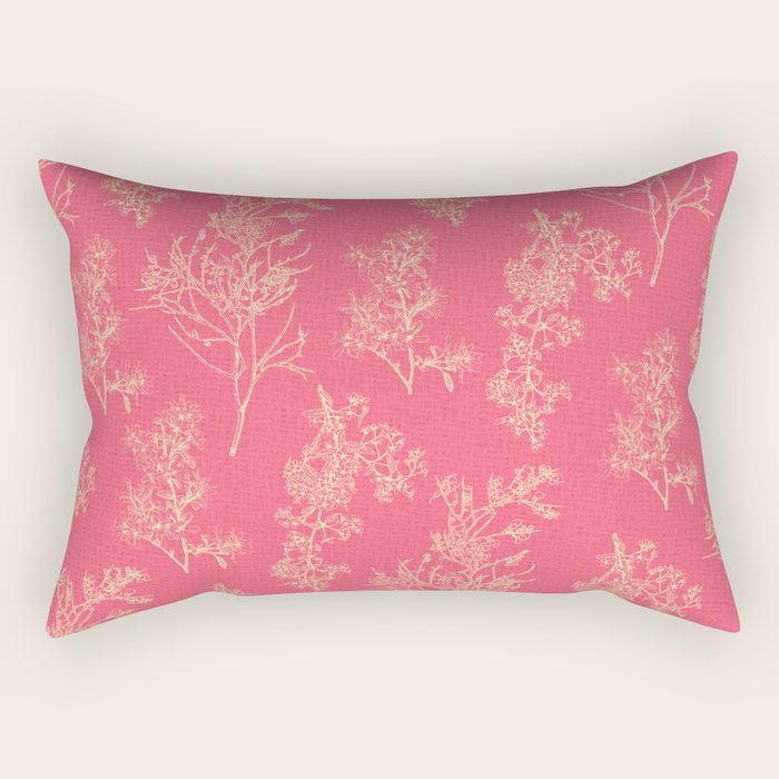 Botanical Cottage Woven Look Pattern in Eclectic Pink and Cream Rectangular Pillow Gallery Image 2