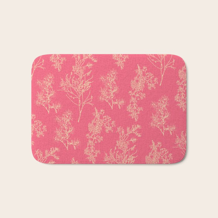 Botanical Cottage Woven Look Pattern in Eclectic Pink and Cream Bath Mat Gallery Image 1